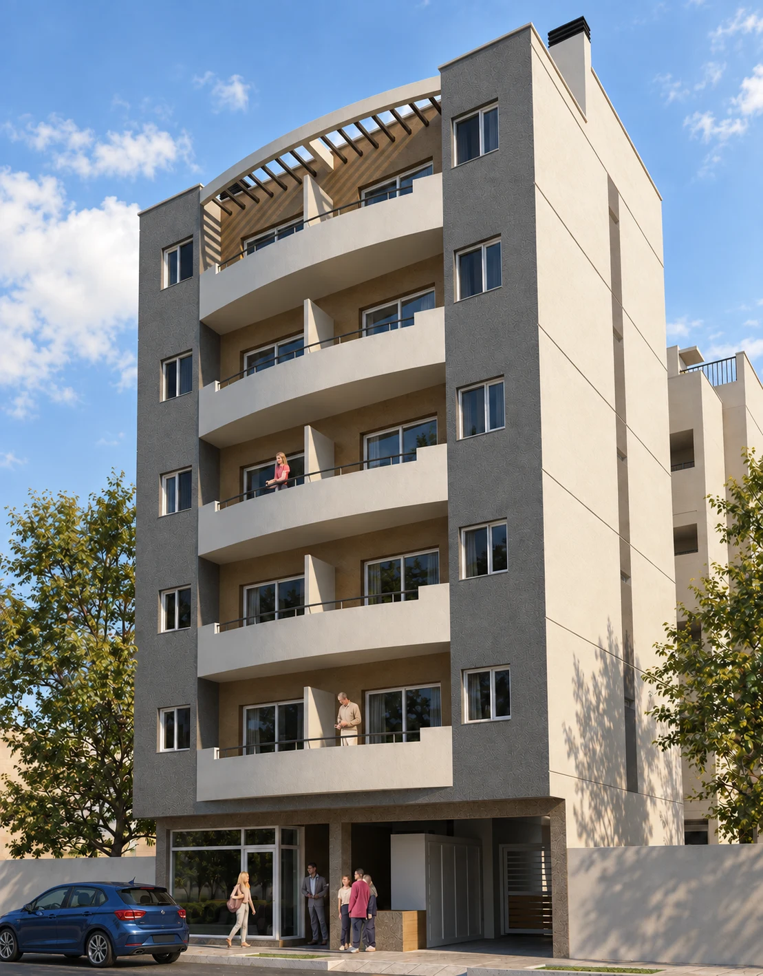 Render de la fachada del Edificio Delfina