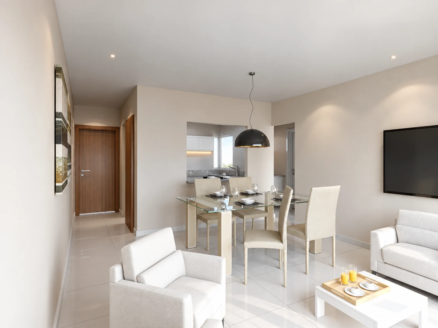 Render de un living comedor del Edificio Salvador